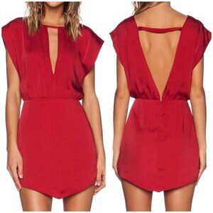 NBD Sz S Red Deep V Open Back Blouson Silky Mini Dress NWT NEW